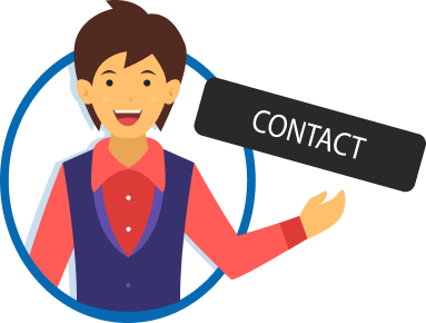 A cartoon boy holding contact tag
